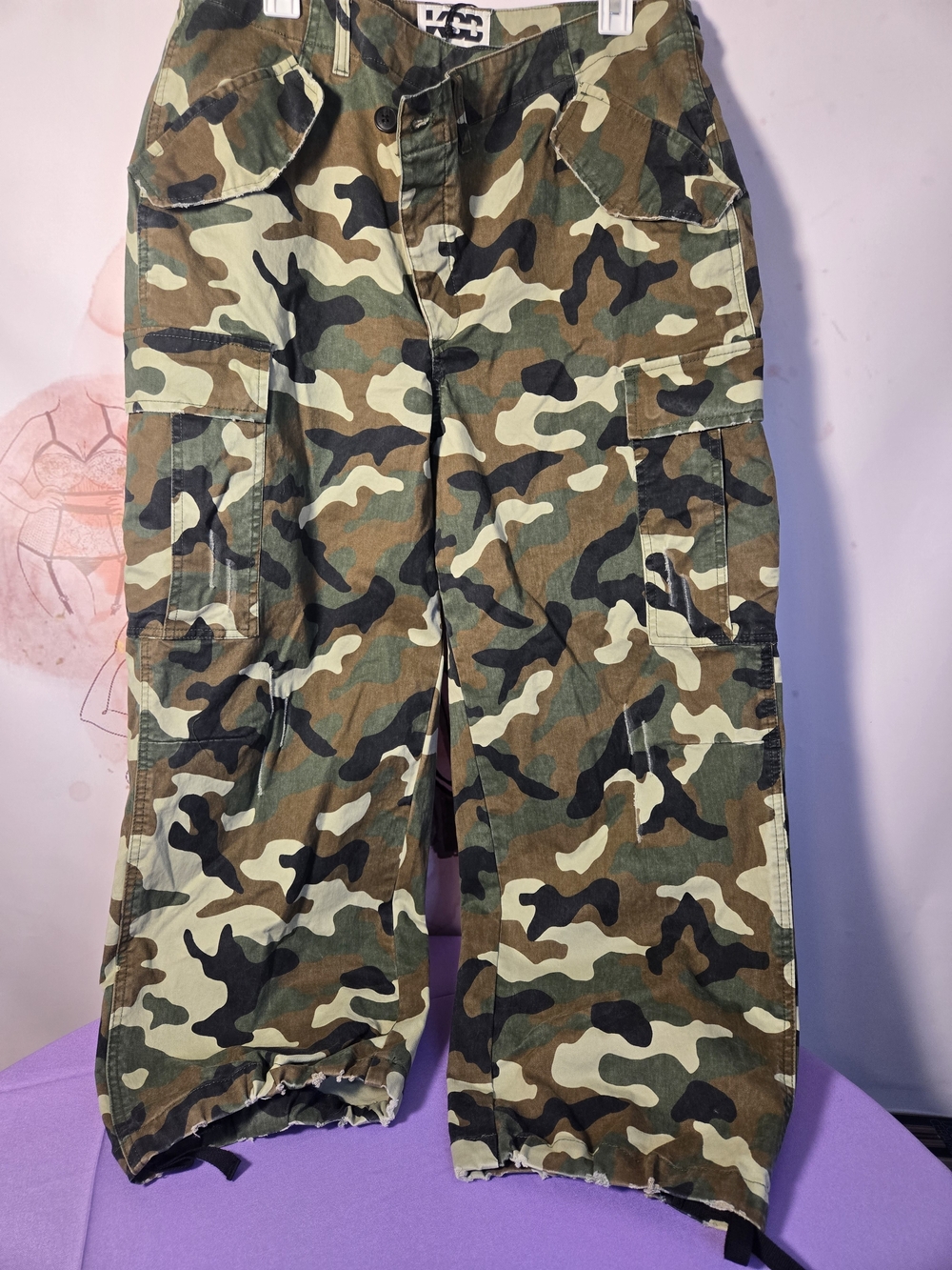 Camo Cargo Pants - Green Brown Black Size M - Picture 9 of 12